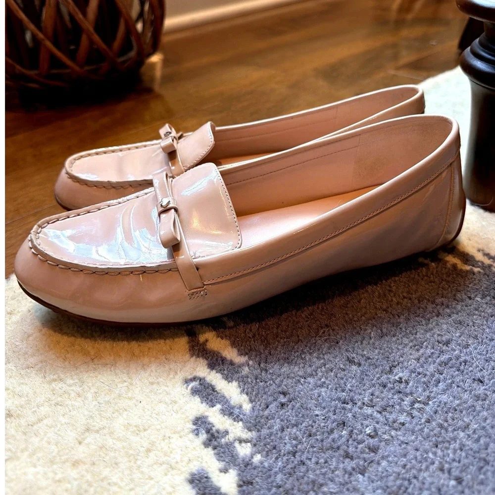 Kate Spade Danika Loafers Womens 8B Pink Patent Leather Bow Driving Shoes Preppy